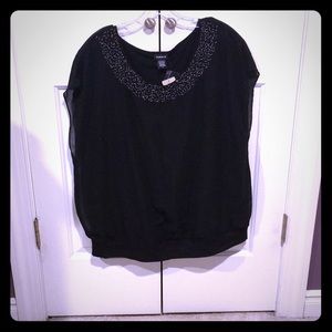 NWT black top with beautiful beading